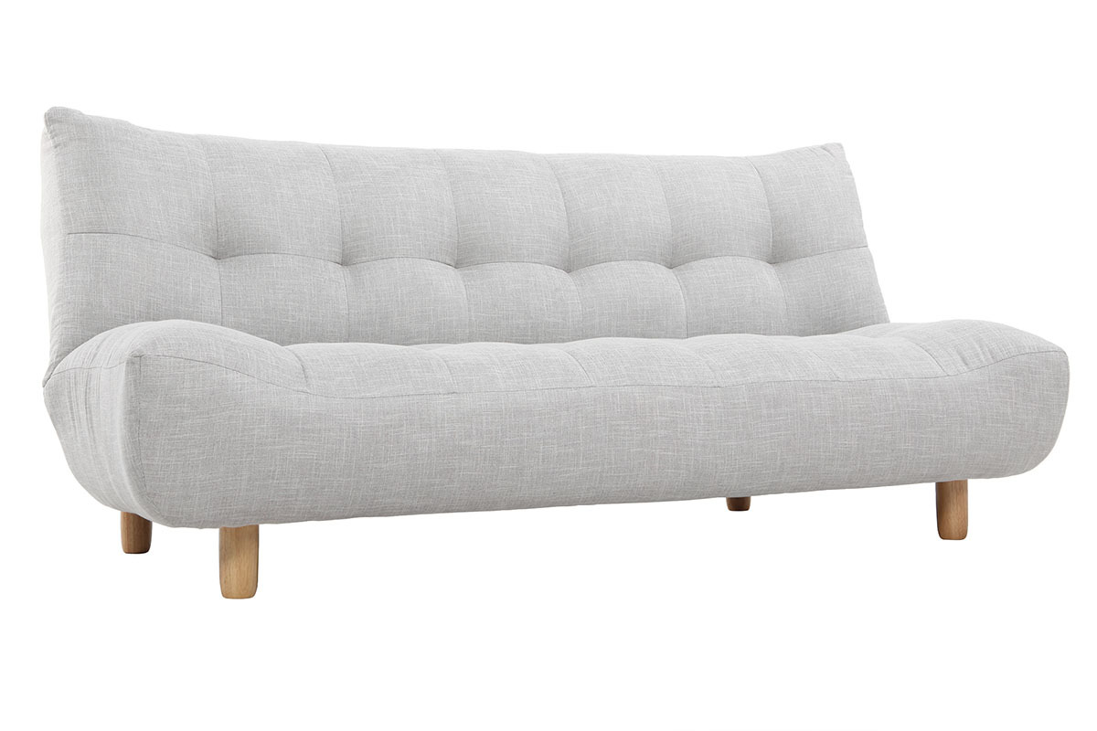 Canap convertible scandinave 3 places en tissu gris clair et bois clair YUMI