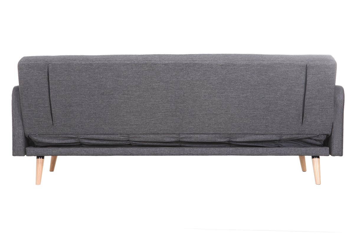 Canap convertible scandinave 3 places en tissu gris fonc et bois clair ULLA