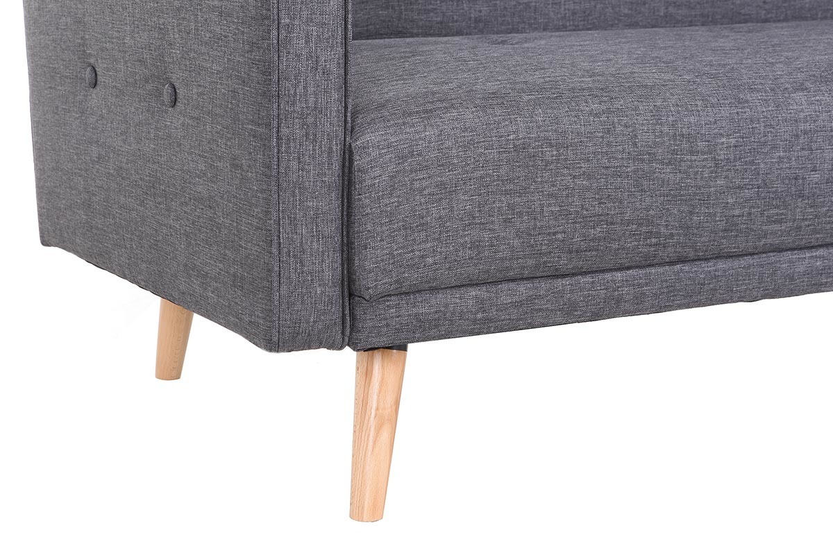 Canap convertible scandinave 3 places en tissu gris fonc et bois clair ULLA