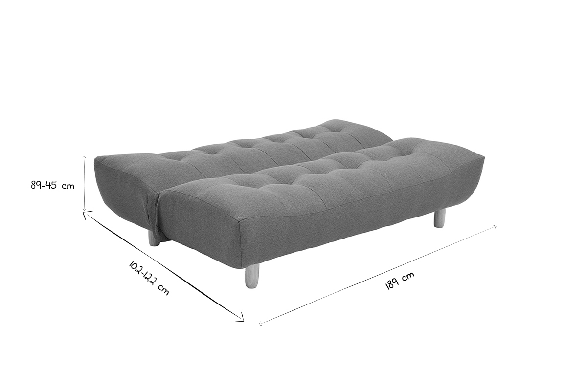 Canap convertible scandinave 3 places en tissu gris fonc et bois clair YUMI