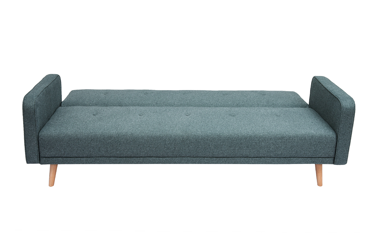 Canap convertible scandinave 3 places en tissu vert de gris et bois clair ULLA