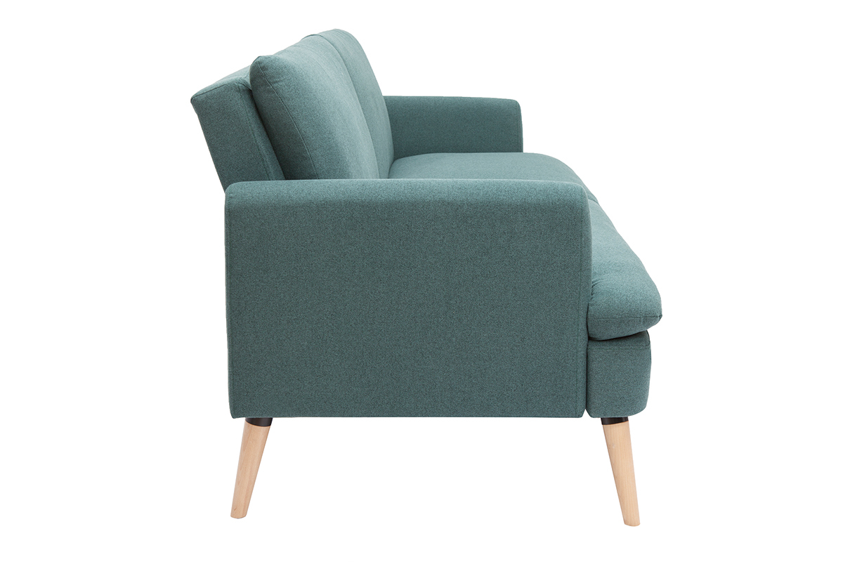 Canap convertible scandinave 3 places en tissu vert et bois clair STEWART