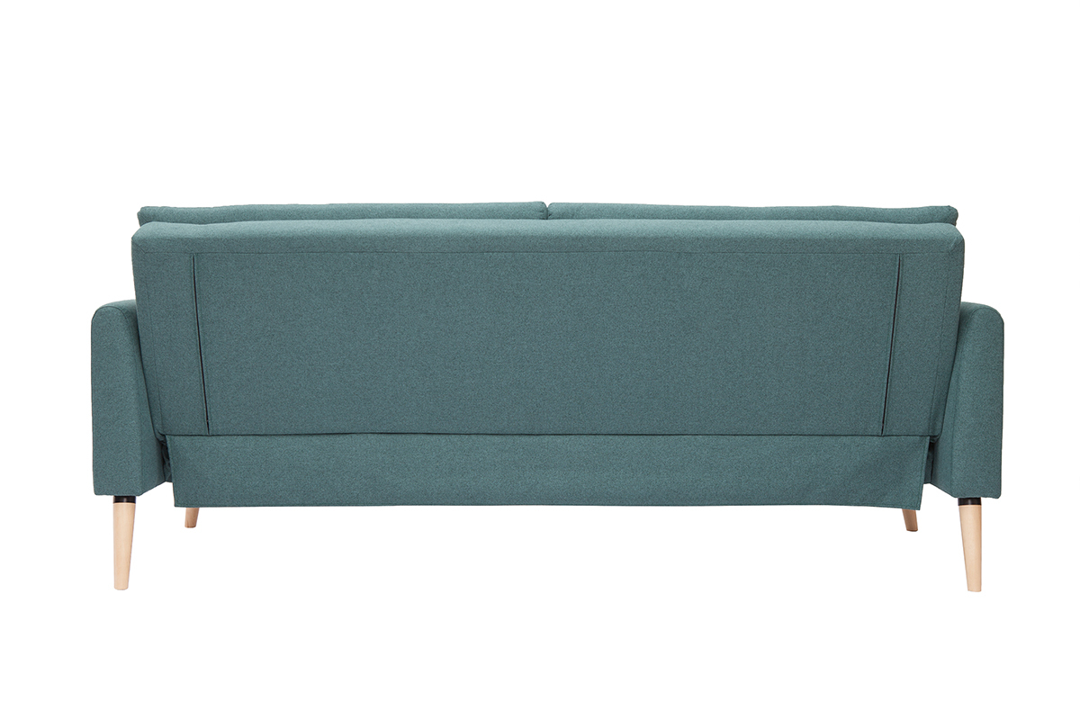 Canap convertible scandinave 3 places en tissu vert et bois clair STEWART