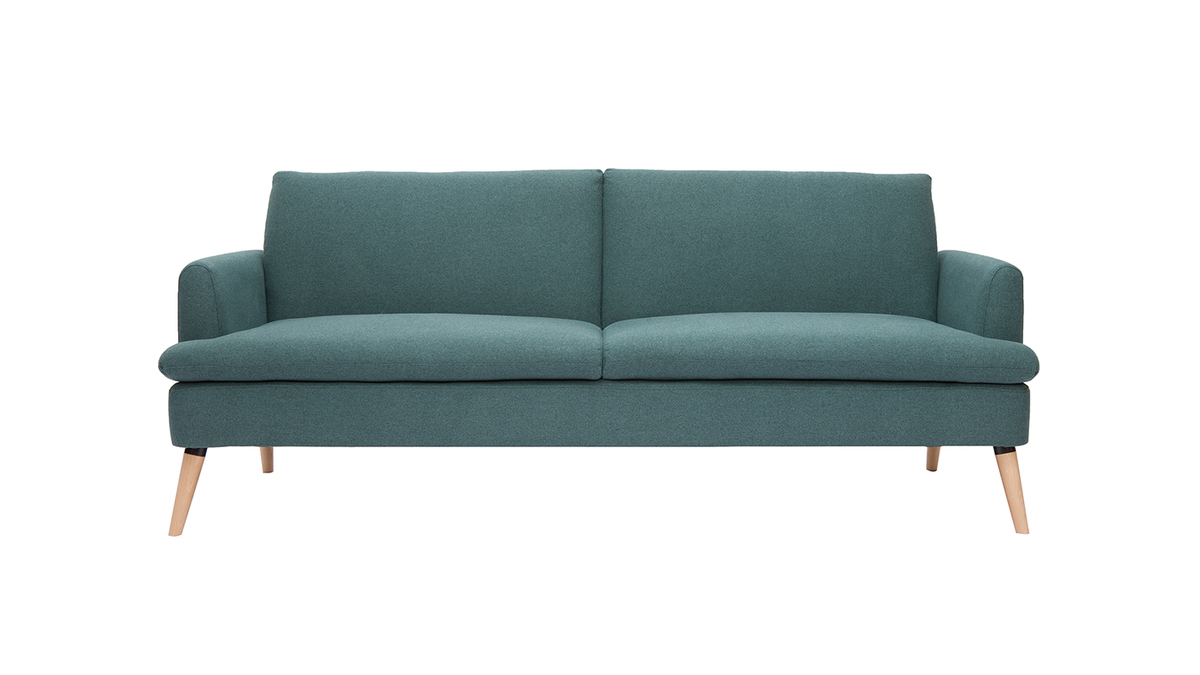 Canap convertible scandinave 3 places en tissu vert et bois clair STEWART