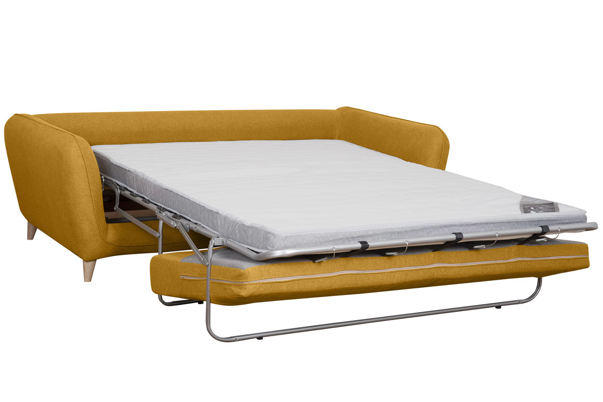 Canap convertible scandinave 3 places jaune cumin avec matelas 10 cm CREEP