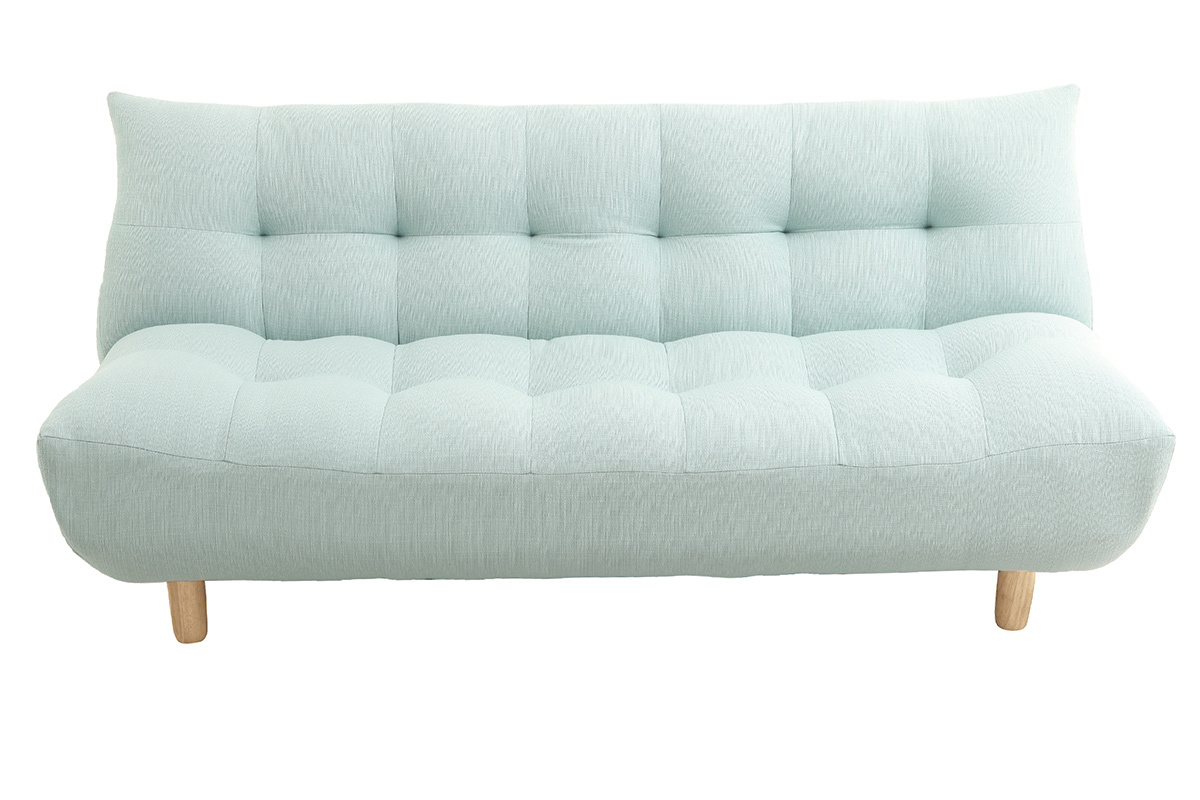 Canap convertible scandinave en tissu menthe  l'eau et bois clair YUMI