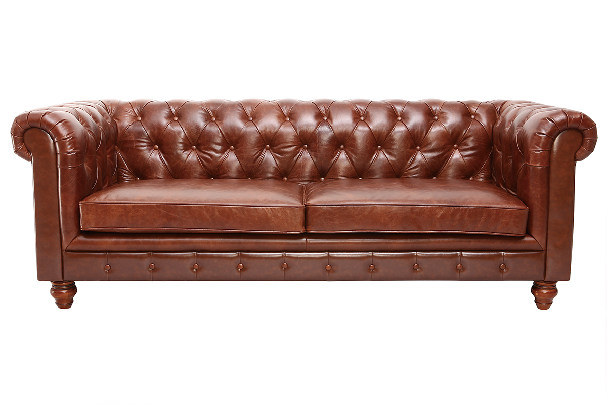 Canap cuir vintage 3 places CHESTERFIELD - cuir de buffle