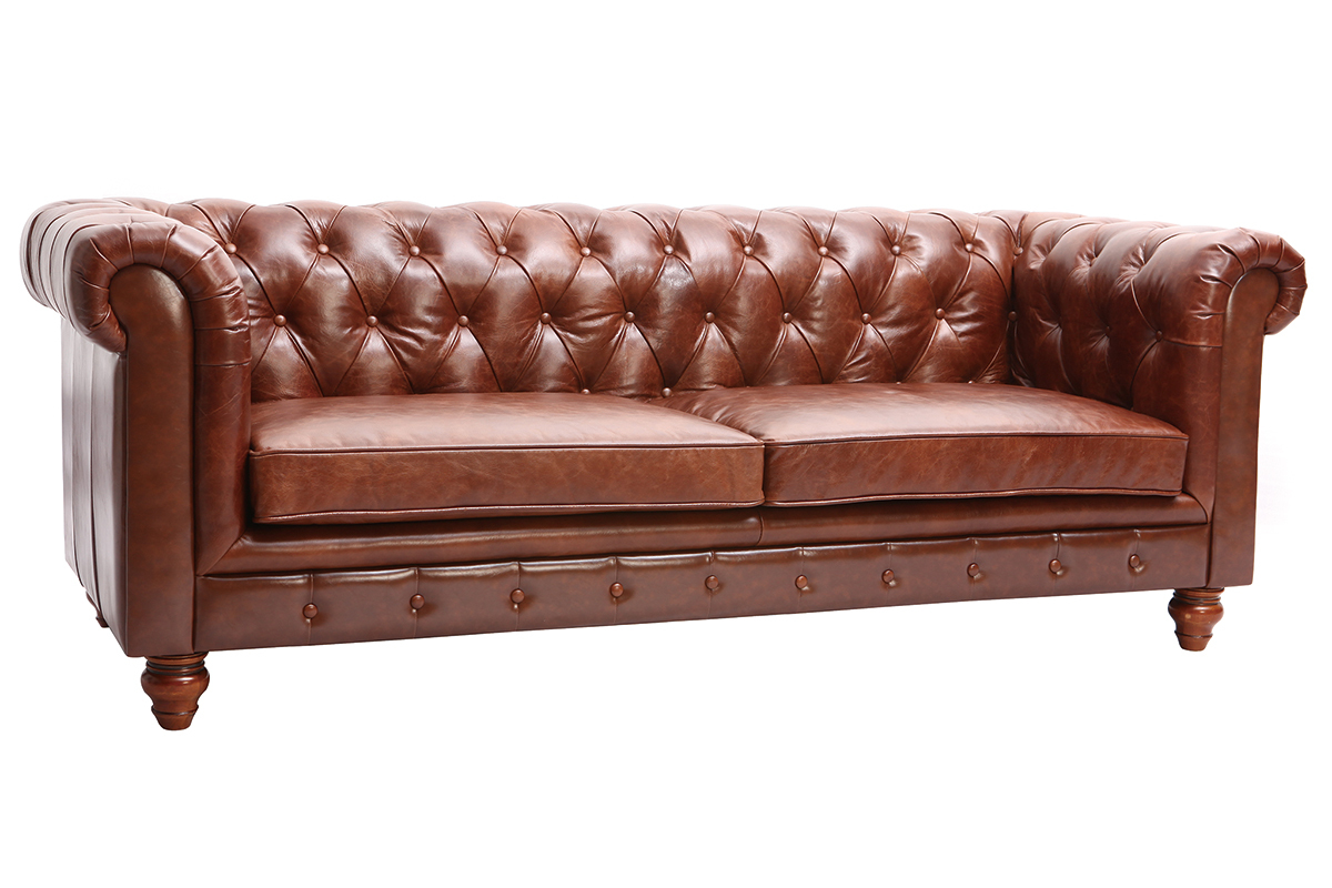 Canap cuir vintage 3 places CHESTERFIELD - cuir de buffle