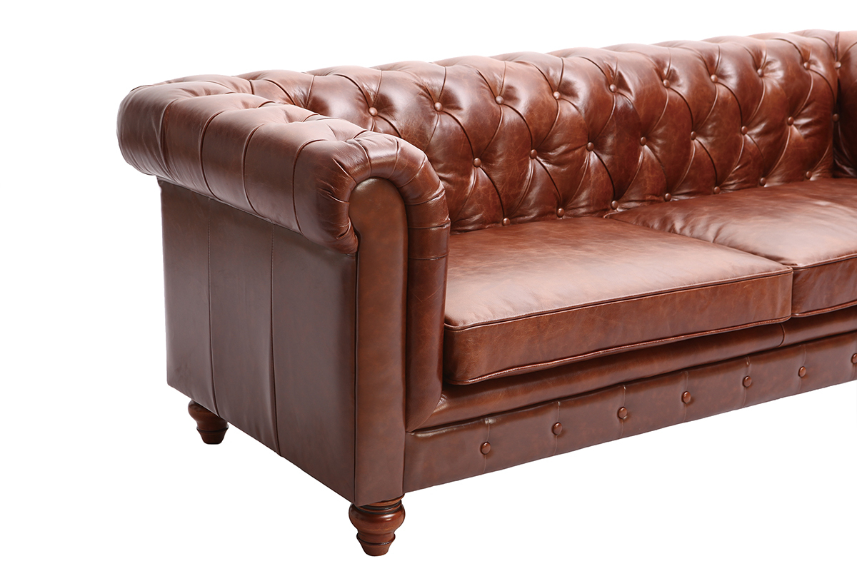 Canap cuir vintage 3 places CHESTERFIELD - cuir de buffle