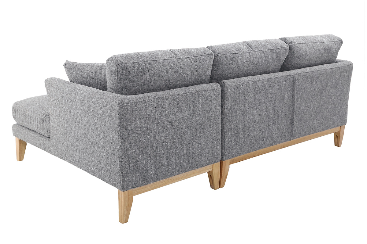 Canap d'angle droit dhoussable scandinave 4 places en tissu gris clair et bois clair OSLO