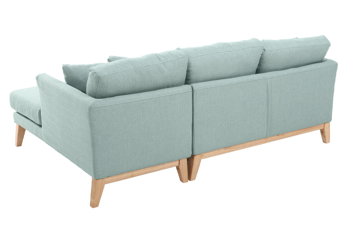 Canap d'angle droit dhoussable scandinave 4 places en tissu vert lagon et bois clair OSLO