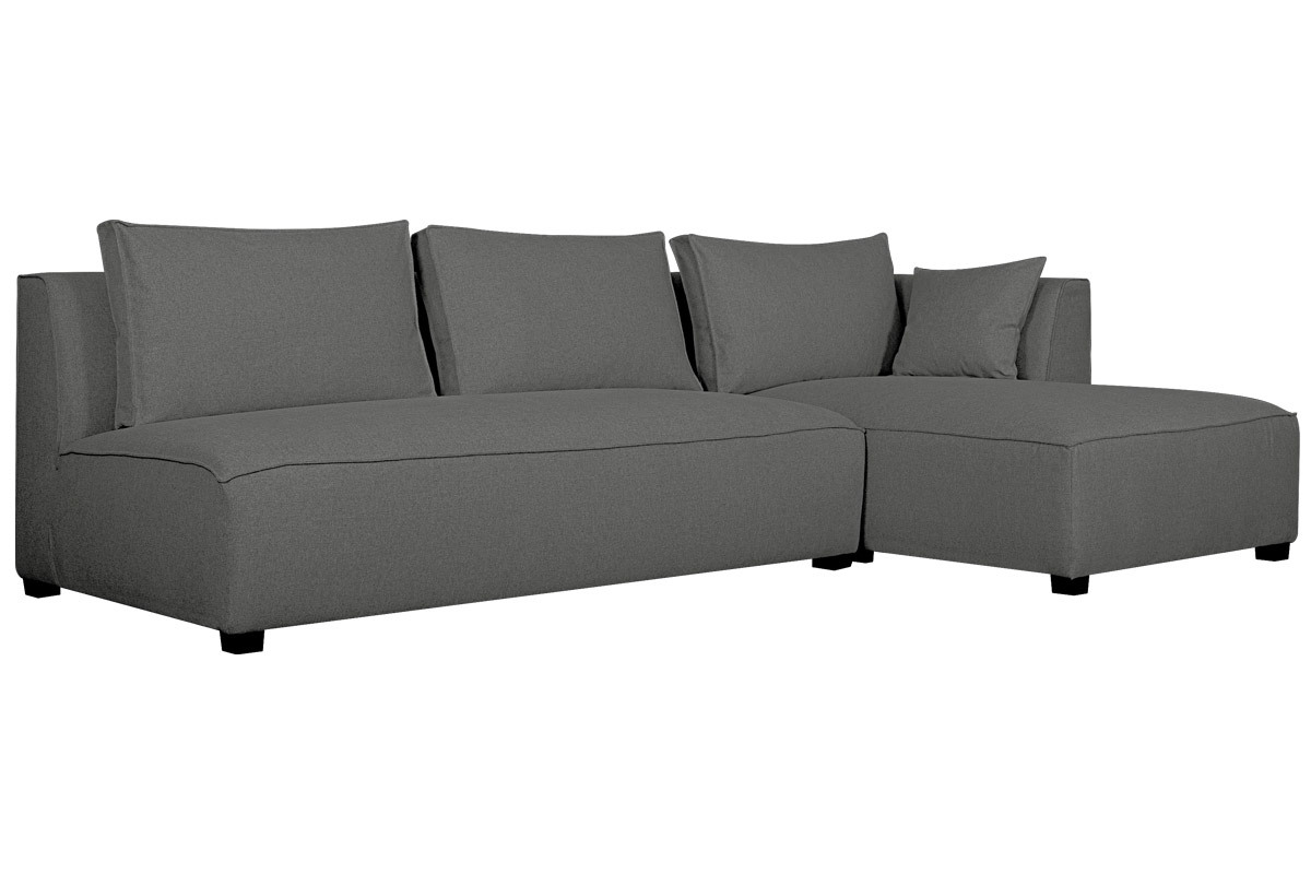 Canap d'angle droit modulable avec chauffeuse double en tissu gris anthracite PLURIEL