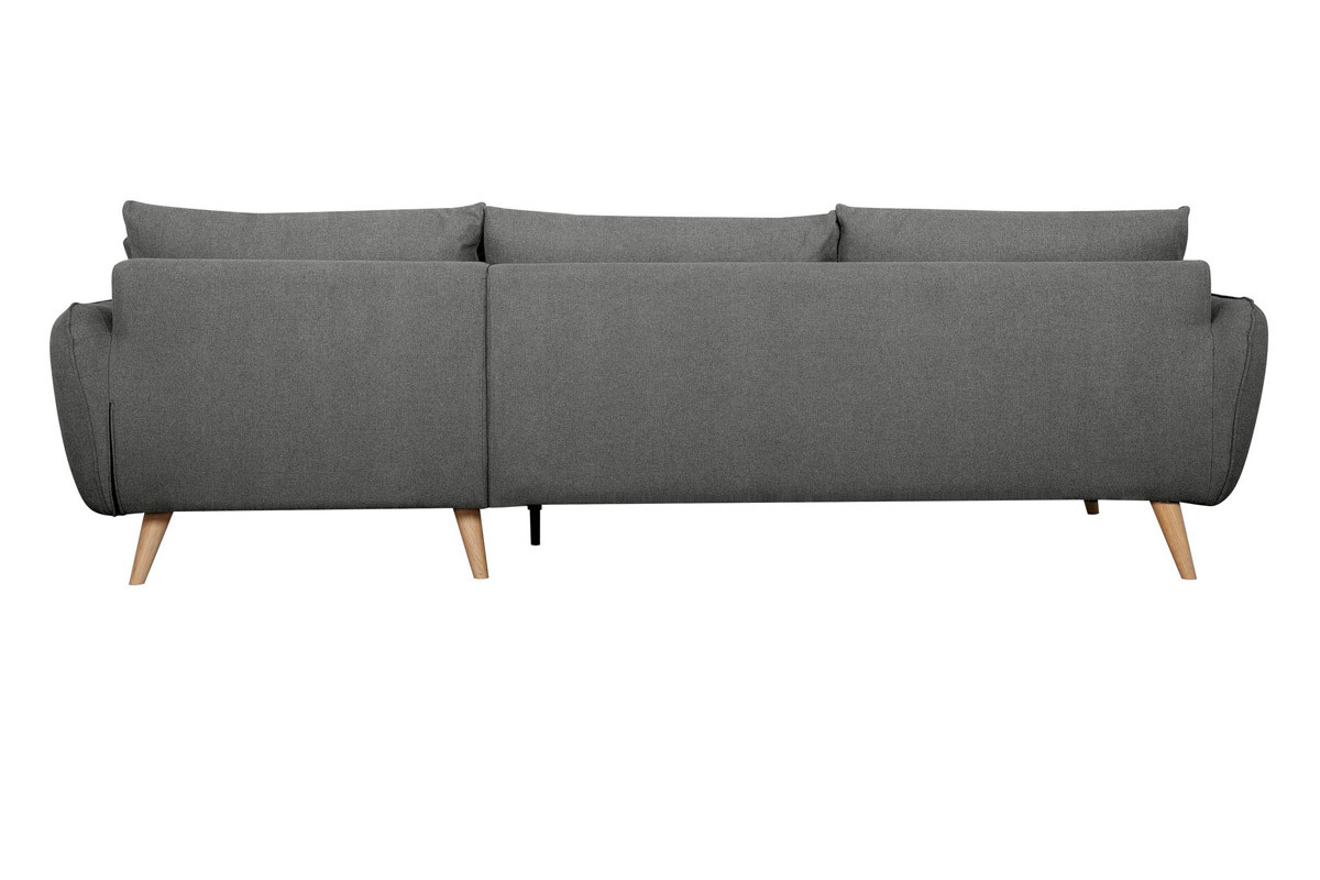 Canap d'angle droit scandinave 5 places en tissu gris anthracite et bois clair CREEP