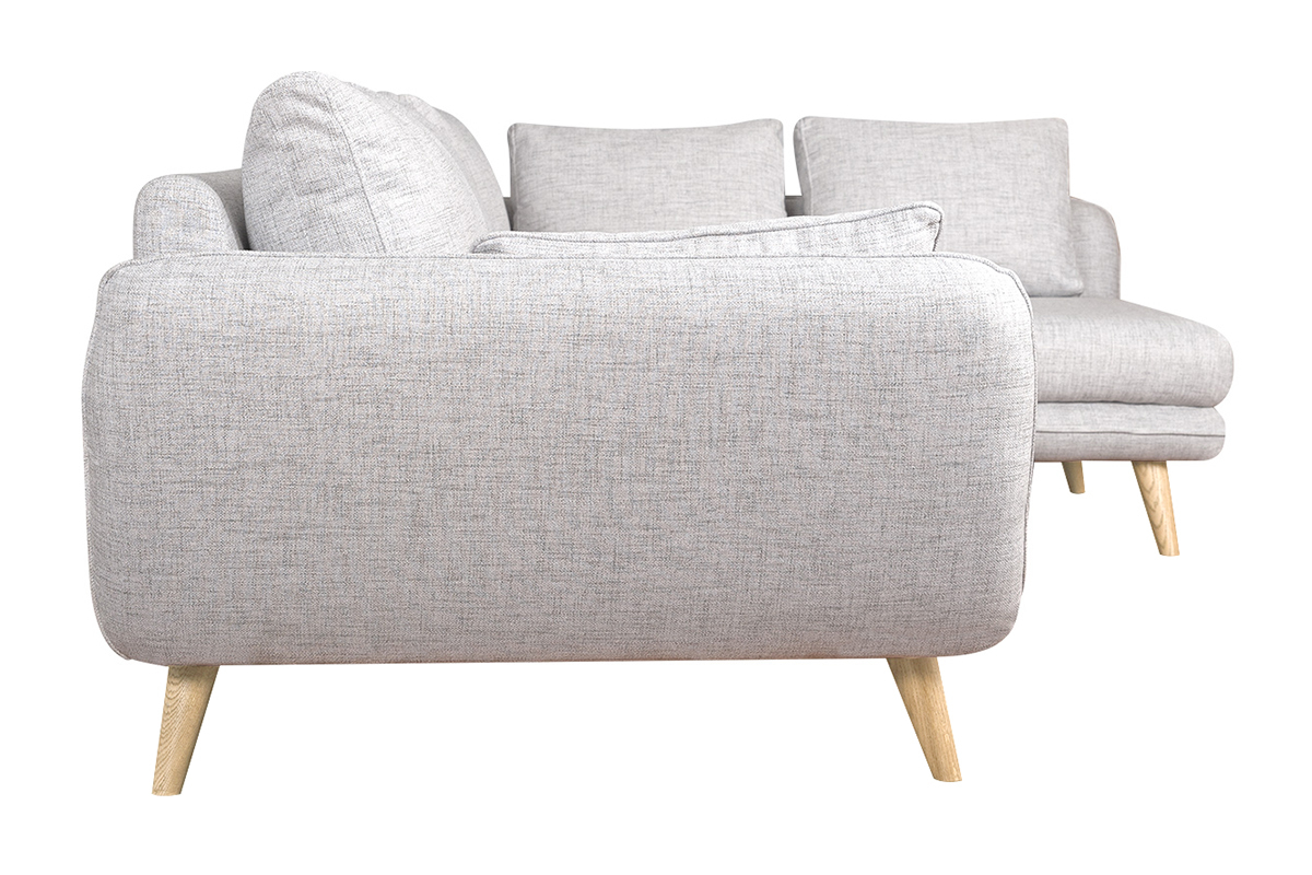 Canap d'angle droit scandinave 5 places en tissu gris clair chin et bois clair CREEP