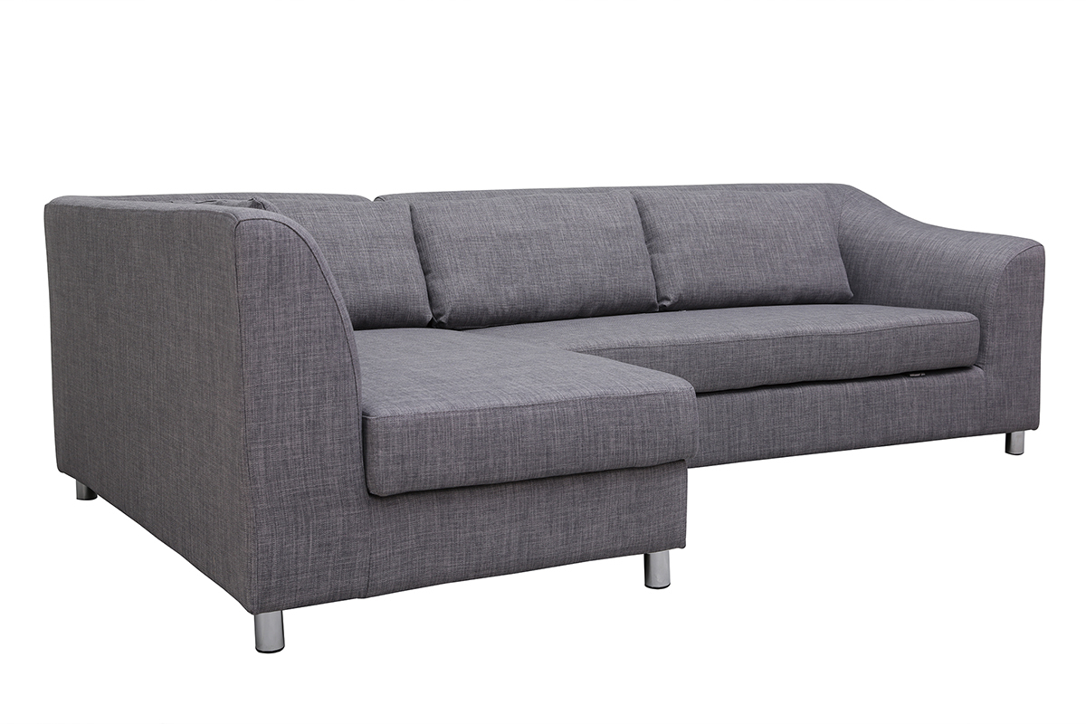 Canap d'angle gauche convertible avec coffre 3 places en tissu gris et acier chrom MIAMI