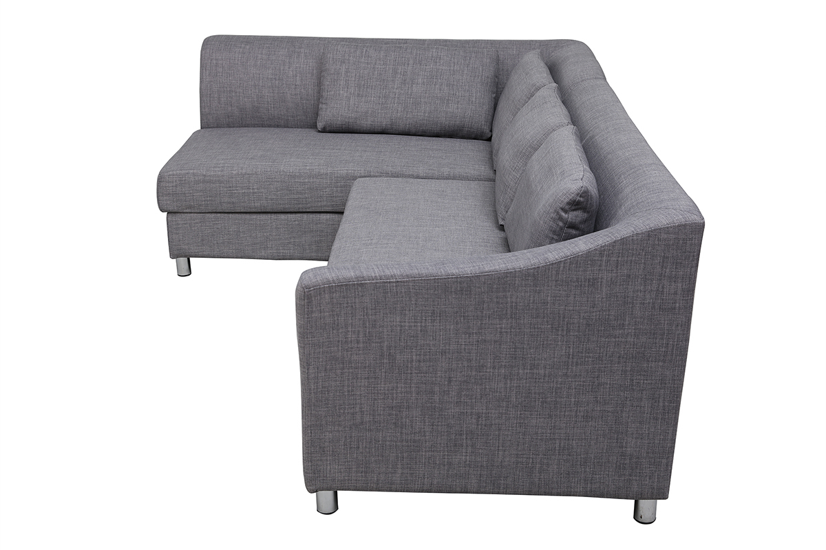 Canap d'angle gauche convertible avec coffre 3 places en tissu gris et acier chrom MIAMI