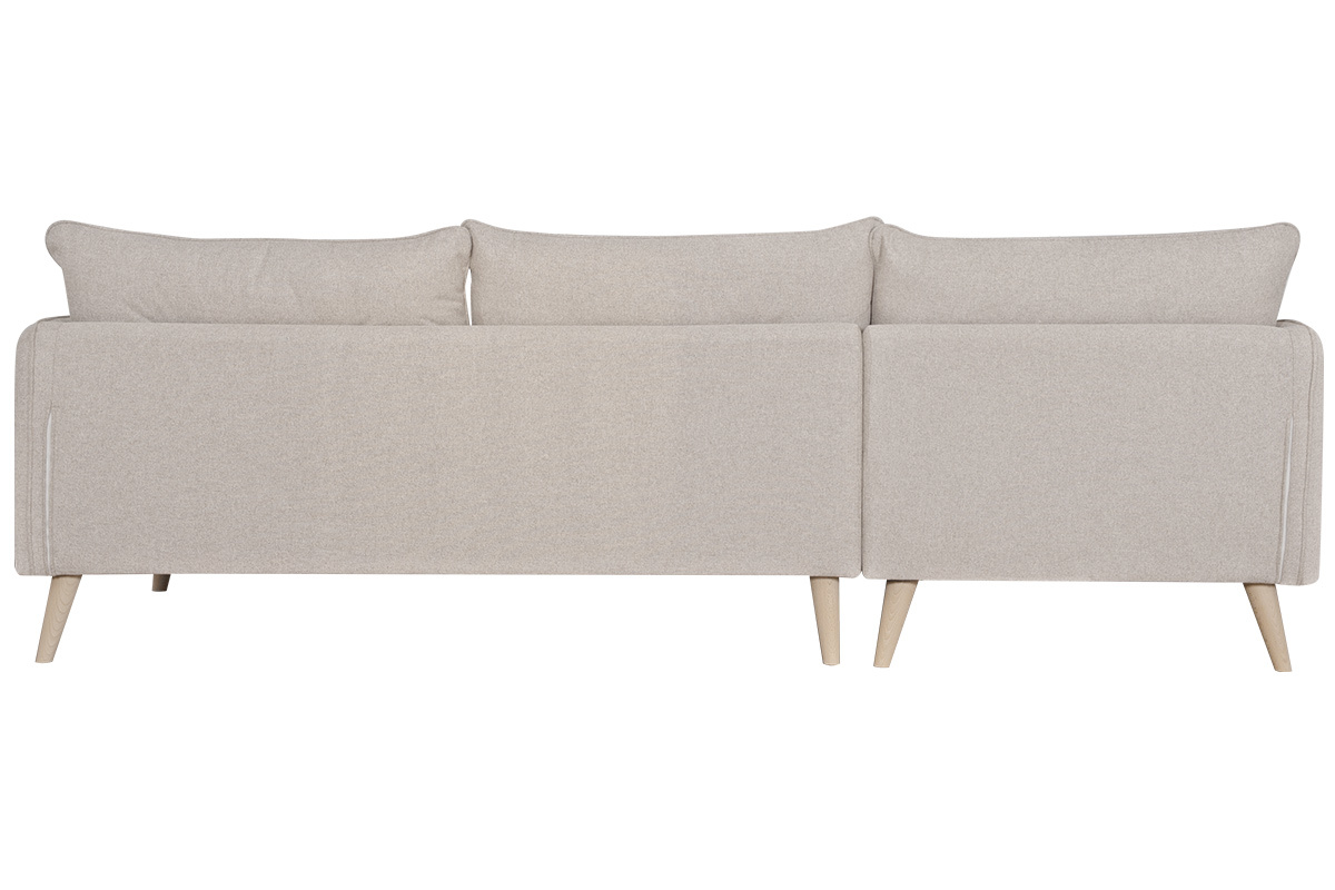 Canap d'angle gauche scandinave 5 places en tissu beige et bois clair GUILTY