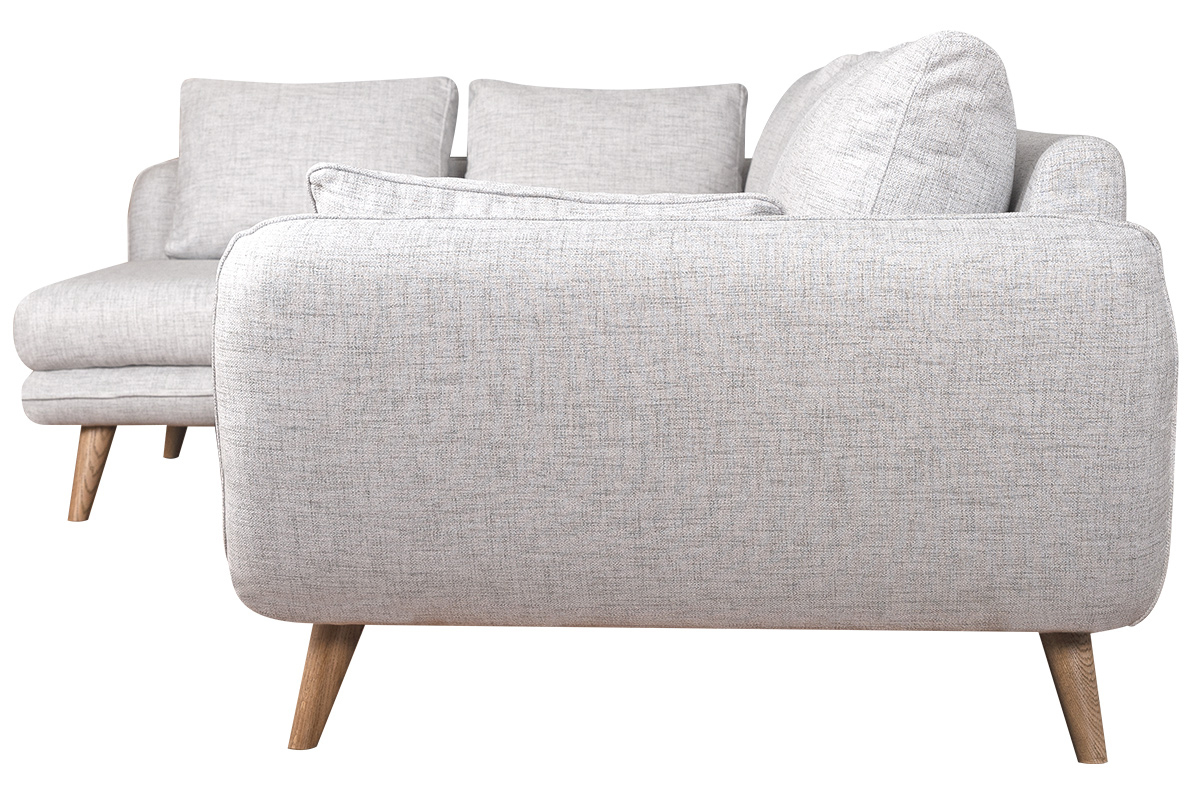 Canap d'angle gauche scandinave 5 places en tissu gris clair chin et bois clair CREEP