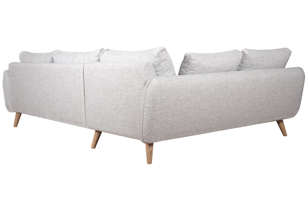 Canap d'angle gauche scandinave 5 places en tissu gris clair chin et bois clair CREEP