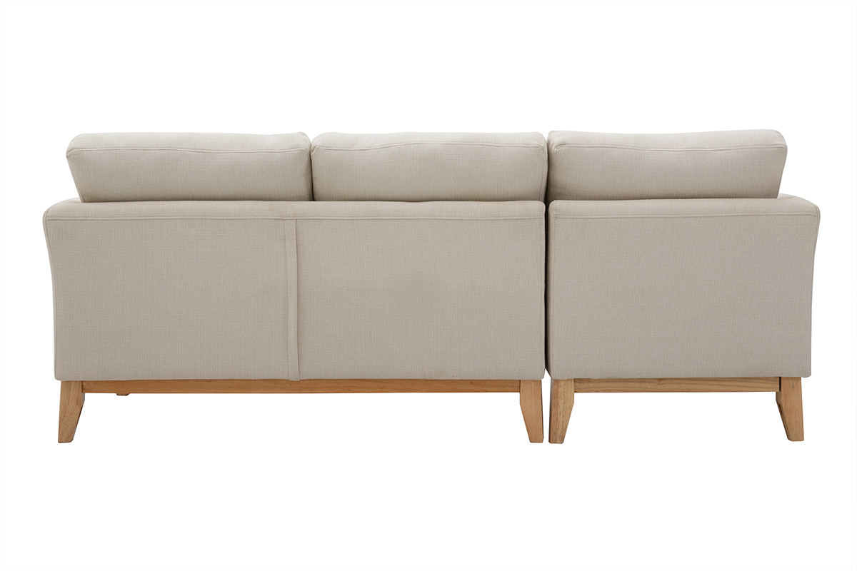 Canap d'angle gauche scandinave en tissu beige dhoussable et bois clair 3-4 places OSLO