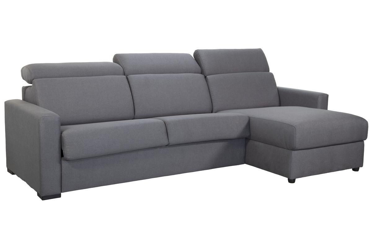 Canap d'angle rversible et convertible avec coffre et ttires ajustables 4 places en tissu gris NORO