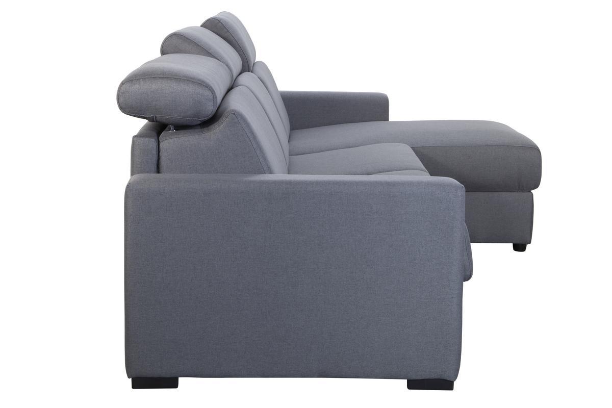 Canap d'angle rversible et convertible avec coffre et ttires ajustables 4 places en tissu gris NORO