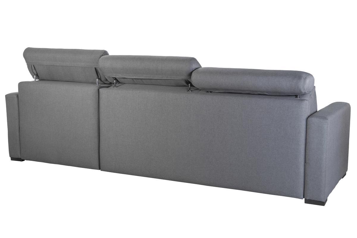 Canap d'angle rversible et convertible avec coffre et ttires ajustables 4 places en tissu gris NORO