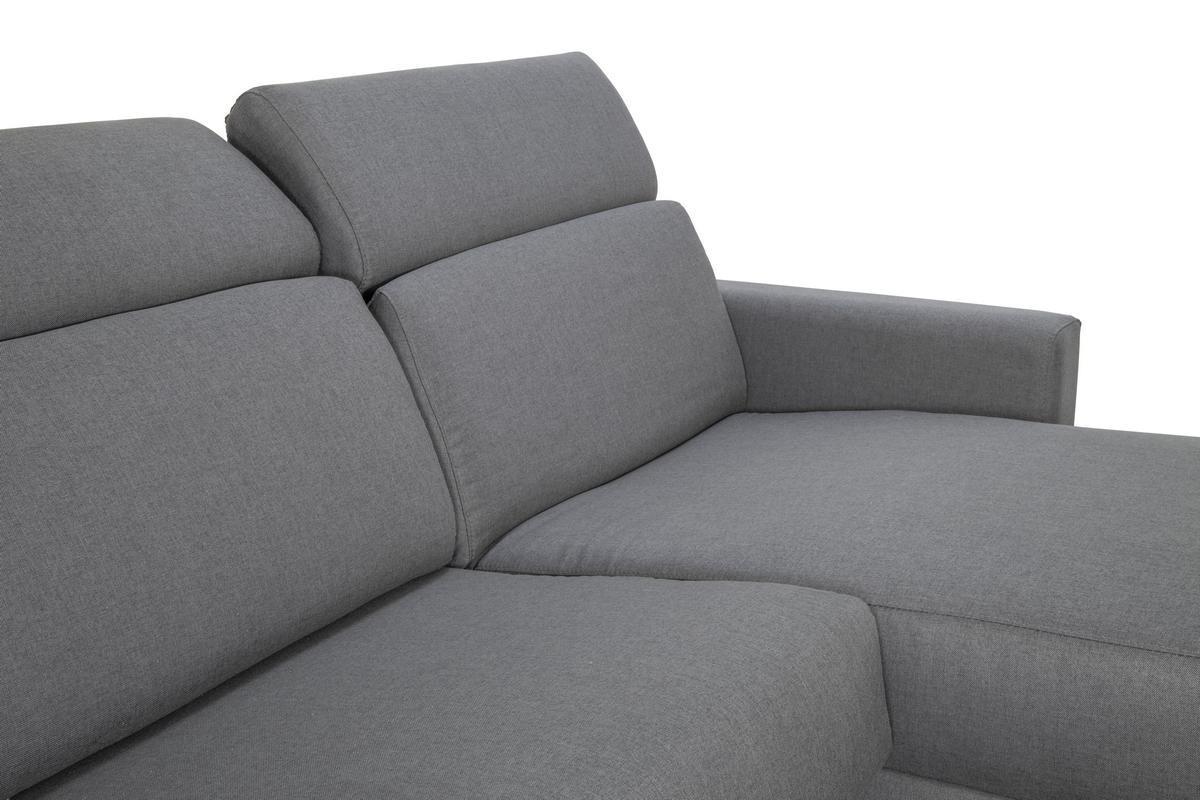 Canap d'angle rversible et convertible avec coffre et ttires ajustables 4 places en tissu gris NORO