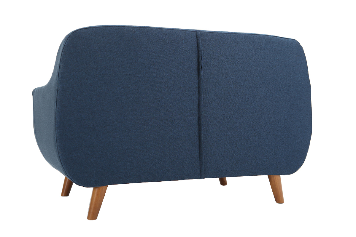 Canap dhoussable 2 places en tissu bleu fonc et bois fonc YNOK