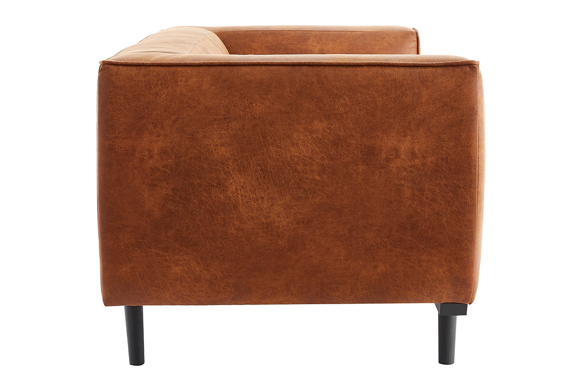 Canap design 2-3 places en cuir aspect vieilli marron cognac MORRIS