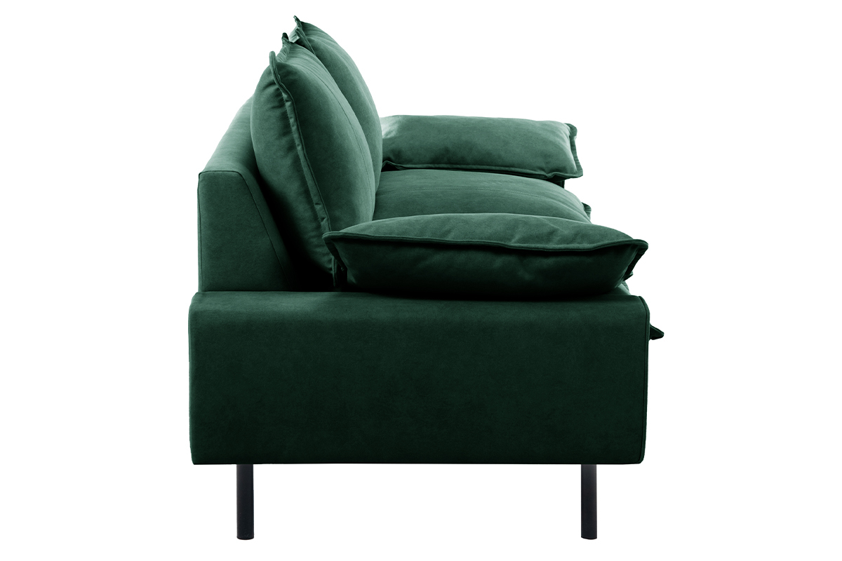 Canap design 3 places en tissu velours vert fonc et mtal noir DORY