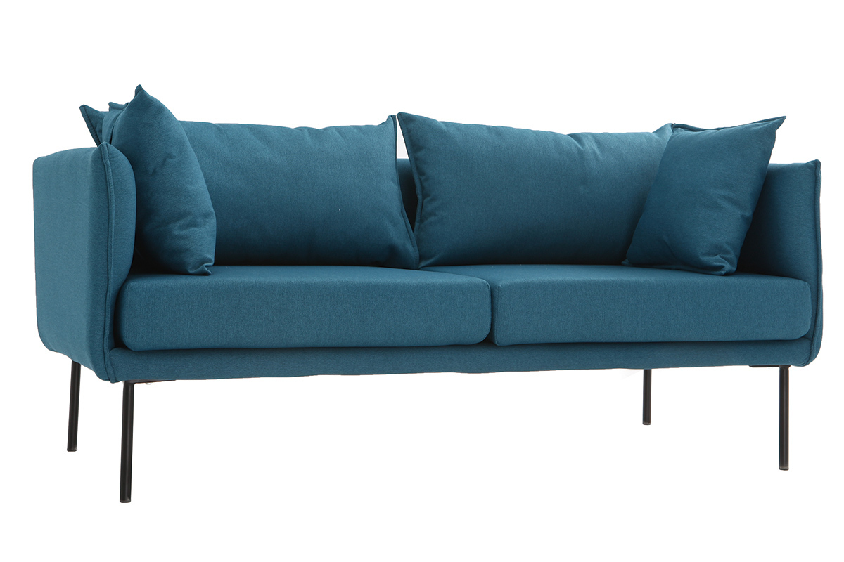 Canap design contemporain 3 places bleu canard MATHIS