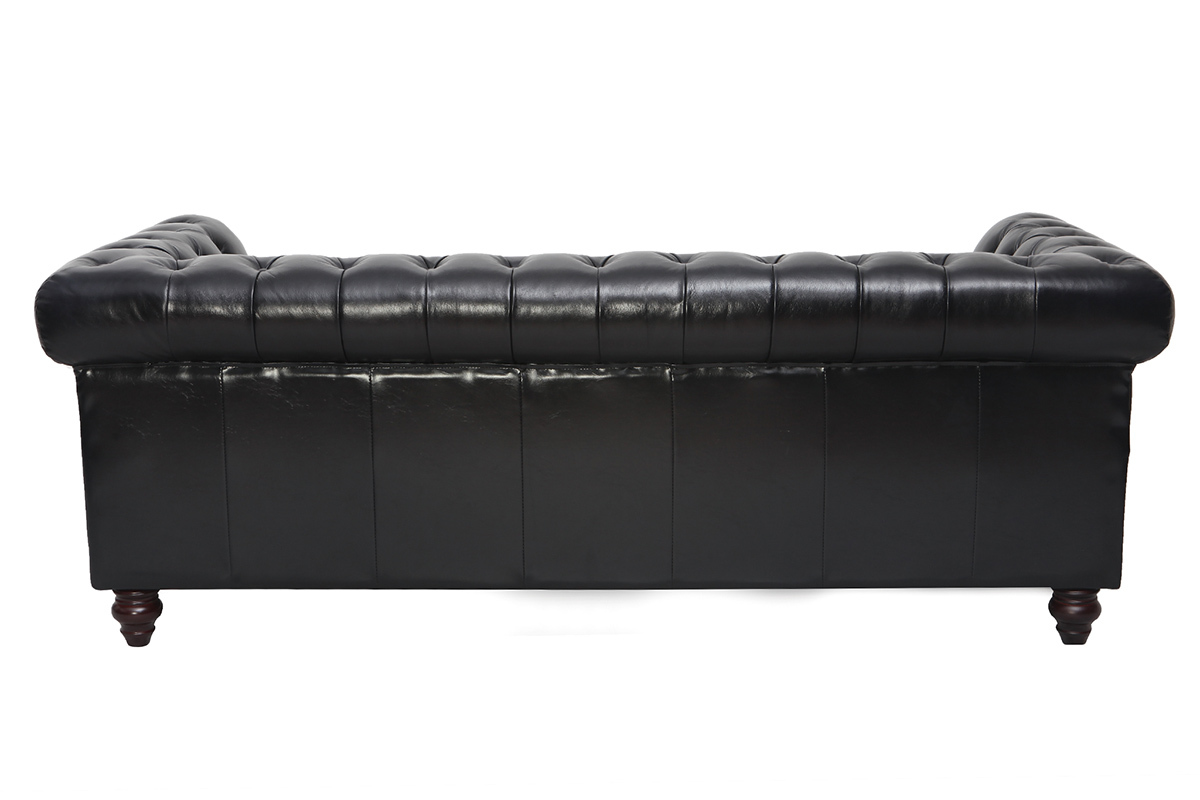 Canap design cuir noir 3 places CHESTERFIELD - cuir de buffle