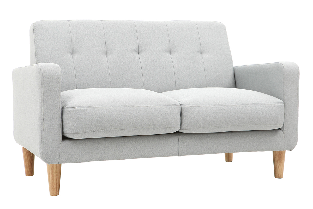 Canapé Design Scandinave Tissu Gris Clair 2 Places Luna