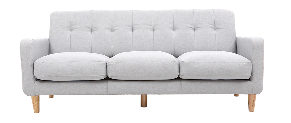 Canapé Design Scandinave Tissu Gris Clair 3 Places Luna