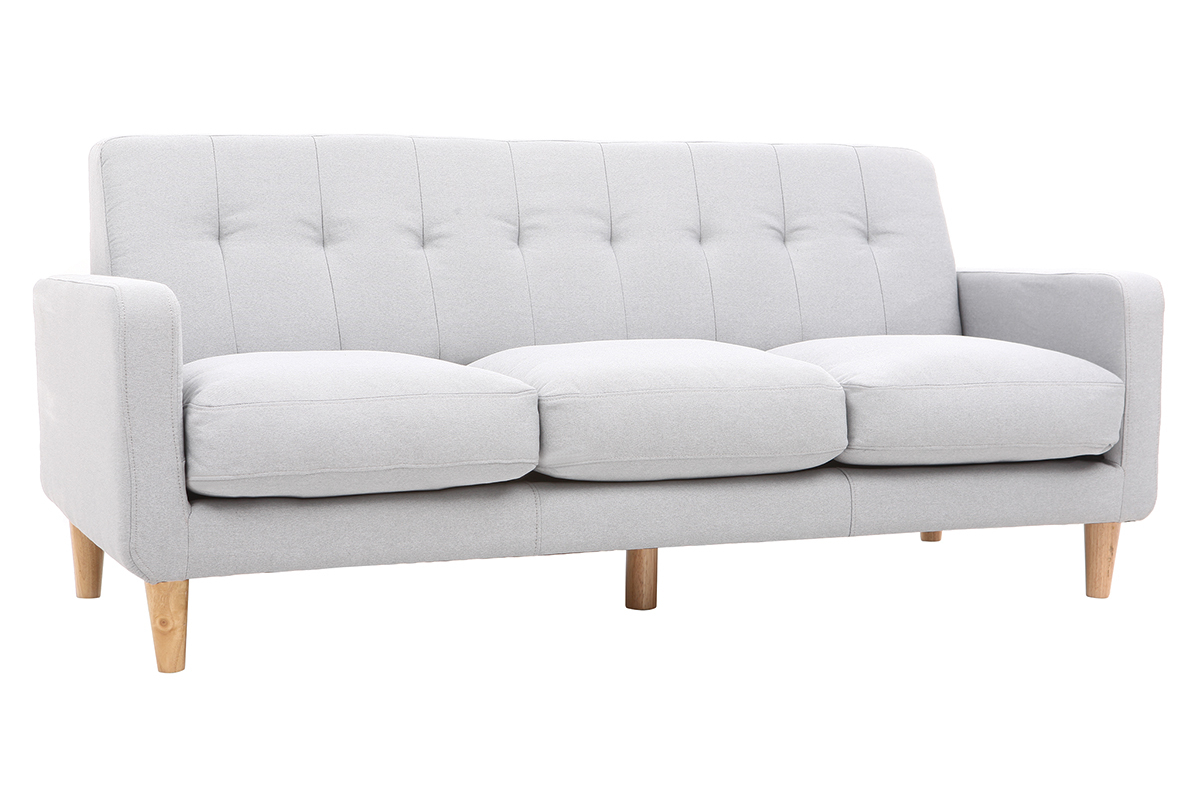 Canapé Design Scandinave Tissu Gris Clair 3 Places Luna