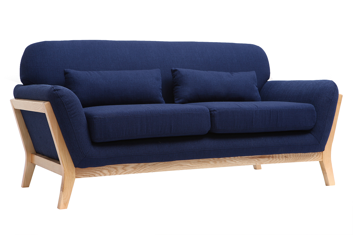 Canap scandinave 2 places bleu fonc pieds bois YOKO