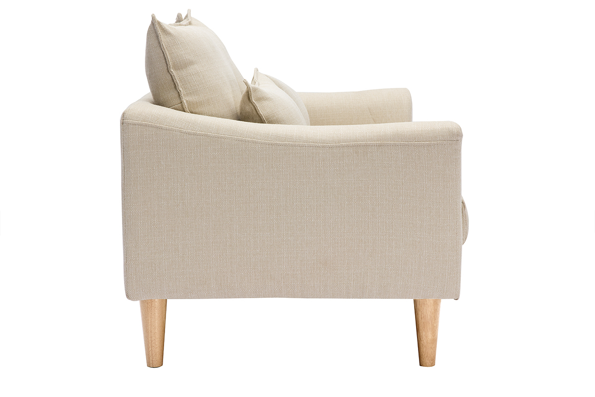 Canap scandinave 2 places en tissu beige et bois clair KATE