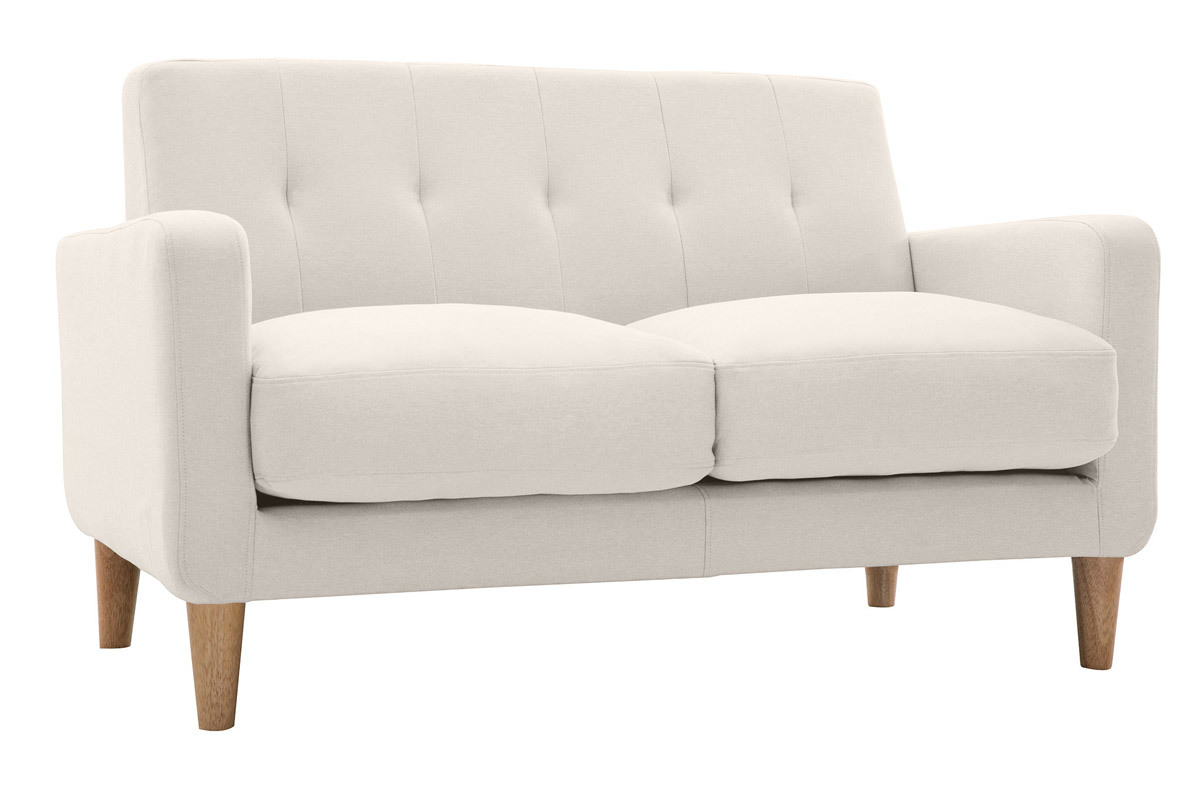 Canap scandinave 2 places en tissu beige et bois clair LUNA