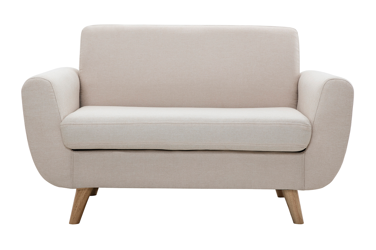 Canap scandinave 2 places en tissu beige et bois clair PURE