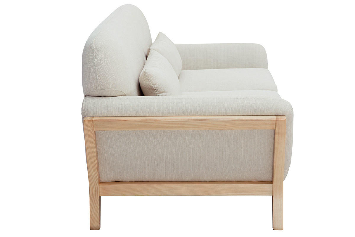 Canap scandinave 2 places en tissu beige et bois clair YOKO