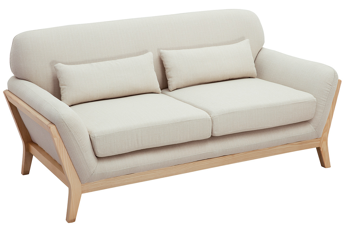 Canap scandinave 2 places en tissu beige et bois clair YOKO