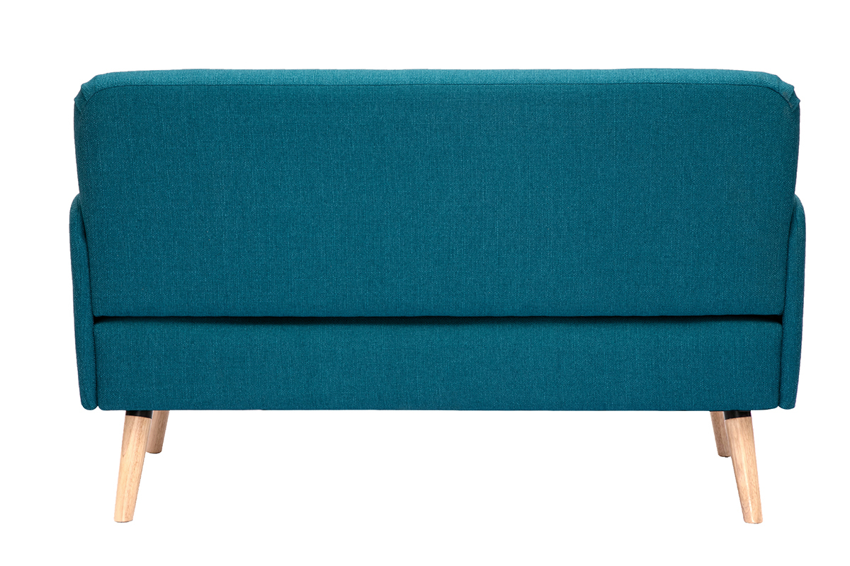 Canap scandinave 2 places en tissu bleu canard et bois clair ISKO