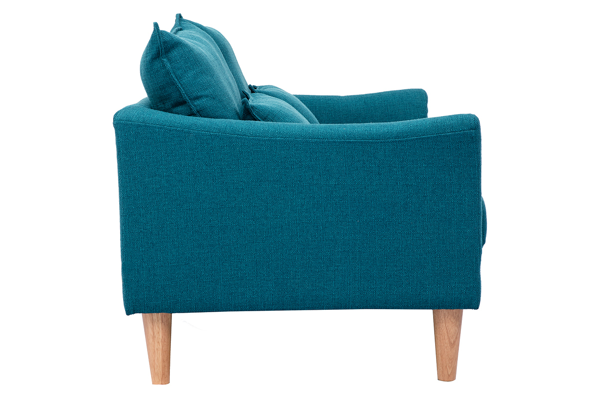 Canap scandinave 2 places en tissu bleu canard et bois clair KATE