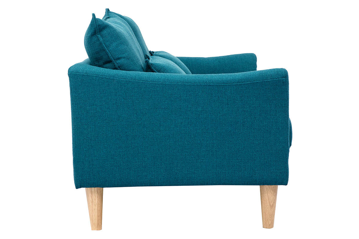 Canap scandinave 2 places en tissu bleu canard et bois clair KATE