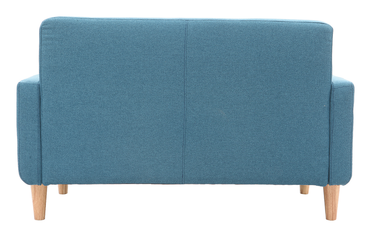 Canap scandinave 2 places en tissu bleu canard et bois clair LUNA