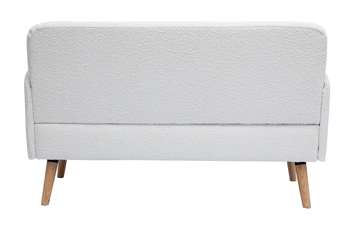 Canap scandinave 2 places en tissu effet laine boucle blanc et bois clair ISKO