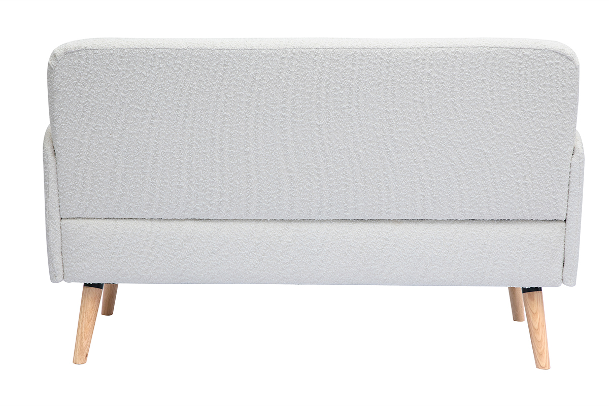 Canap scandinave 2 places en tissu effet laine boucle blanc et bois clair ISKO