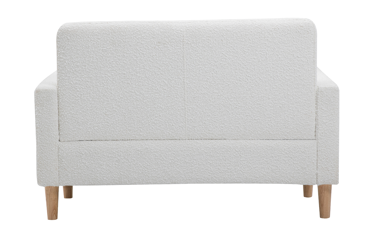 Canap scandinave 2 places en tissu effet laine boucle blanc et bois clair MOON