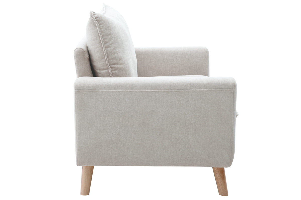 Canap scandinave 2 places en tissu effet velours beige naturel et bois clair JONAS